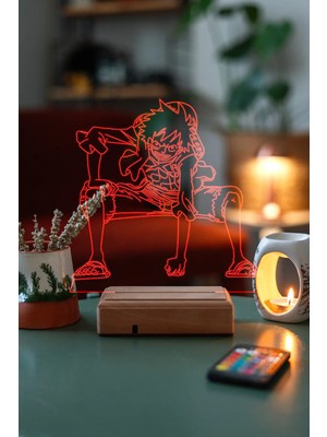 Modiwa Design Monkey D.luffy One Piece 16 Renk Uzaktan Kumandalı 3D Ahşap Gece Lambası Hediyelik