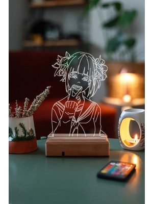 Modiwa Design Himiko Toga Mha My Hero Academia 16 Renk Uzaktan Kumandalı 3D Ahşap Gece Lambası Hediyelik