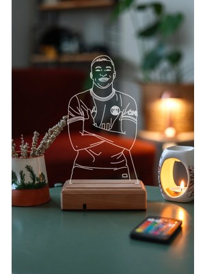 Modiwa Design Kylian Mbappe 16 Renk Uzaktan Kumandalı 3D Ahşap Gece Lambası Hediyelik