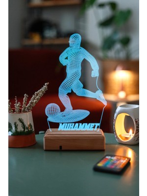 Modiwa Design Futbol ve Futbolcu Sevenlere 16 Renk Uzaktan Kumandalı 3D Ahşap Gece Lambası Hediyelik