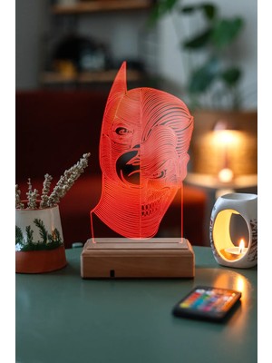 Modiwa Design Batman & Joker 16 Renk Uzaktan Kumandalı 3D Ahşap Gece Lambası Hediyelik