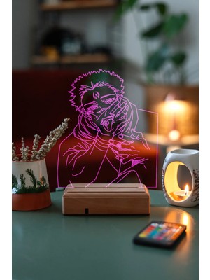 Modiwa Design Sukuna Jujutsu Kaisen 16 Renk Uzaktan Kumandalı 3D Ahşap Gece Lambası Hediyelik