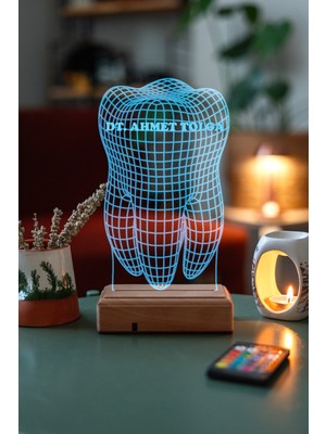 Modiwa Design Diş Doktorlarına Özel 16 Renk Uzaktan Kumandalı 3D Ahşap Gece Lambası Hediyelik