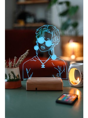 Modiwa Design Bts Jimin 16 Renk Uzaktan Kumandalı 3D Ahşap Gece Lambası Hediyelik