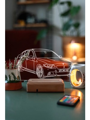 Modiwa Design Bmw F10 16 Renk Uzaktan Kumandalı 3D Ahşap Gece Lambası Hediyelik
