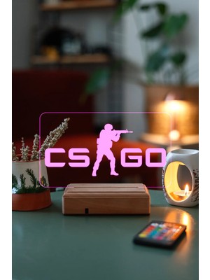 Modiwa Design Cs Go 16 Renk Uzaktan Kumandalı 3D Ahşap Gece Lambası Hediyelik