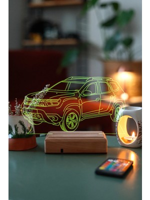 Modiwa Design Dacia Duster 16 Renk Uzaktan Kumandalı 3D Ahşap Gece Lambası Hediyelik