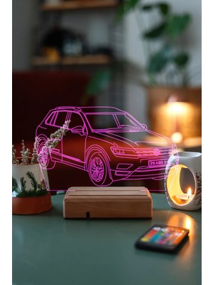 Modiwa Design Volkswagen Tiguan 16 Renk Uzaktan Kumandalı 3D Ahşap Gece Lambası Hediyelik