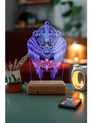 Modiwa Design Kanatlı Iskelet 16 Renk Uzaktan Kumandalı 3D Ahşap Gece Lambası Hediyelik