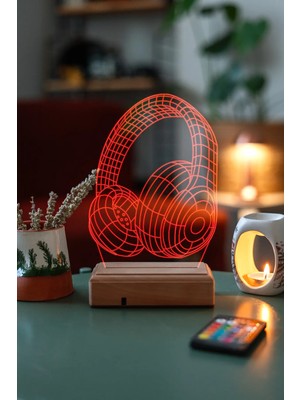 Modiwa Design Müzik Sevenlere Kulaklık 16 Renk Uzaktan Kumandalı 3D Ahşap Gece Lambası Hediyelik