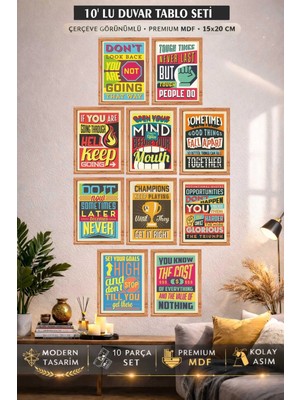 UNT Modern Motivasyon Sözleri 10 Parça Mdf Duvar Tablo Seti – 15X20 cm