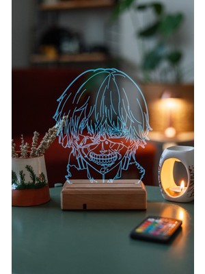 Modiwa Design Tokyo Ghoul Ken Kaneki 16 Renk Uzaktan Kumandalı 3D Ahşap Gece Lambası Hediyelik