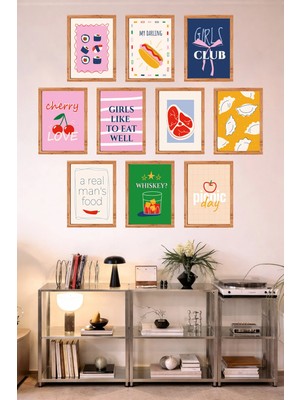 UNT 10’lu Çerçeve Görünümlü Mutfak | Modern | Retro Duvar Posteri Tablo Seti– 15X20 cm Mdf Uv Baskı