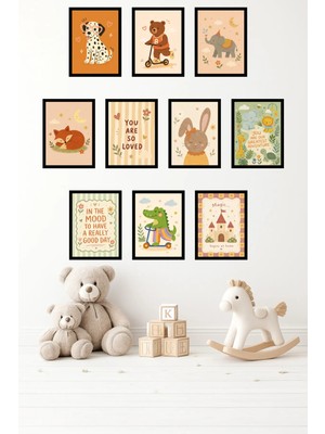 UNT 10'lu Çerçeve Görünümlü Pastel | Bebek Odası | Nursery, Minimalist, Vintage Tablo Seti 15X20 cm Mdf Uv Baskı
