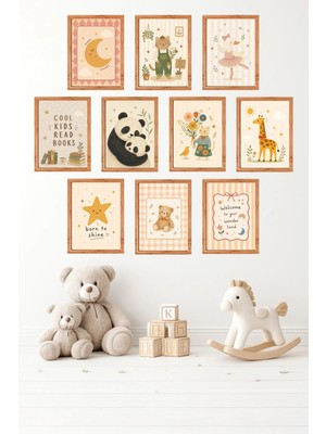 UNT 10'lu Çerçeve Görünümlü Pastel | Bebek Odası | Nursery, Minimalist, Vintage Tablo Seti 15X20 cm Mdf Uv Baskı
