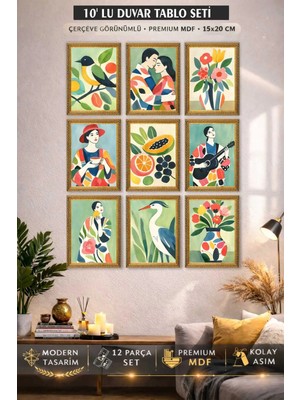 UNT Çerçeve Görünümlü Modern Sanat Illüstrasyon 10 Parça Duvar Tablo Seti 15X20 cm
