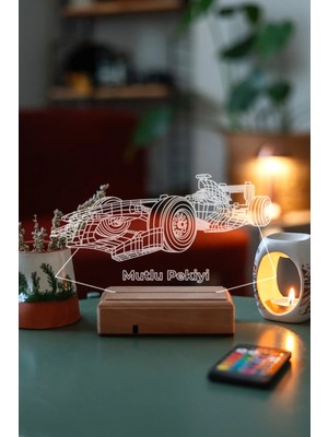 Modiwa Design F1 Sevenlere 16 Renk Uzaktan Kumandalı 3D Ahşap Gece Lambası Hediyelik