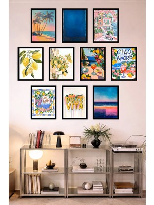 UNT 10'lu Çerçeve Görünümlü Mutfak | Modern | Retro Duvar Posteri Tablo Seti– 15X20 cm Mdf Uv Baskı