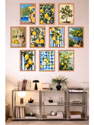 UNT 10'lu Çerçeve Görünümlü Feng Shui, Limon, Japon Tarzı Minimal Tablo Seti – 15X20 cm Mdf Uv Baskı