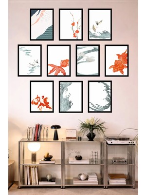 UNT 10'lu Çerçeve Görünümlü Feng Shui Japon Tarzı Minimal Tablo Seti – 15X20 cm Mdf Uv Baskı