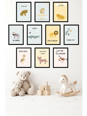 UNT 10'lu Çerçeve Görünümlü Bebek ve Çocuk Odası Duvar Tablo Seti – 15X20 cm Mdf Uv Baskı