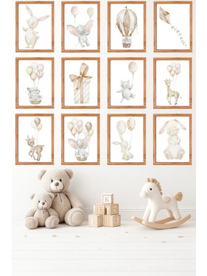 UNT 12'li Çerçeve Görünümlü Bebek ve Çocuk Odası Tablo Seti – 15X20 cm Mdf Uv Baskı