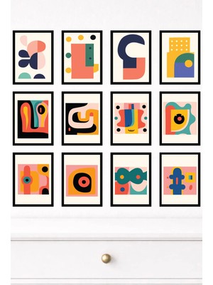 UNT 12'li Çerçeve Görünümlü Modern Duvar Tablo Seti – 15X20 cm Mdf Uv Baskı