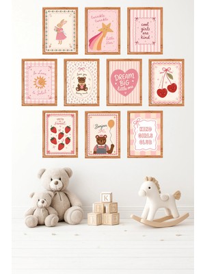 UNT 10'lu Çerçeve Görünümlü Pastel | Bebek Odası | Nursery Tablo Seti 15X20 cm Mdf Uv Baskı