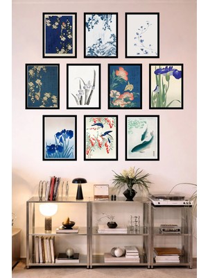 UNT 10'lu Çerçeve Görünümlü Feng Shui Japon Tarzı Minimal Tablo Seti – 15X20 cm Mdf Uv Baskı