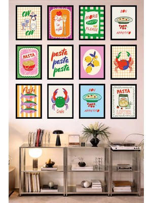 UNT 12’li Çerçeve Görünümlü Mutfak | Modern | Retro Duvar Posteri Tablo Seti– 15X20 cm Mdf Uv Baskı