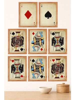 UNT Iskambil Kartları Temalı 8’li Tablo Seti | 15X20 cm | Çerçeve Görünümlü Uv Baskı Mdf Duvar Dekoru