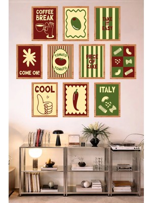 UNT 10'lu Çerçeve Görünümlü Mutfak | Modern | Retro Duvar Posteri Tablo Seti– 15X20 cm Mdf Uv Baskı