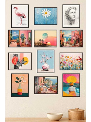 UNT Boho & Modern Çerçeve Görünümlü Dekoratif Tablo Seti – 12 Parça Duvar Dekoru