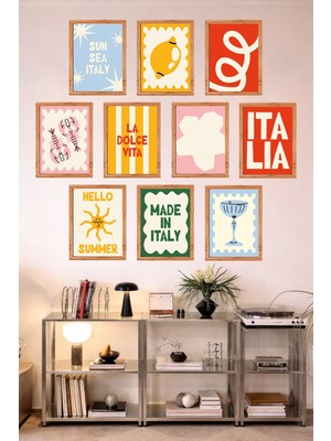 UNT 10'lu Çerçeve Görünümlü Mutfak | Modern | Retro Duvar Posteri Tablo Seti– 15X20 cm Mdf Uv Baskı