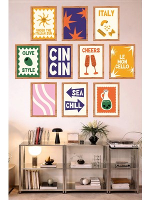 UNT 10'lu Çerçeve Görünümlü Mutfak | Modern | Retro Duvar Posteri Tablo Seti– 15X20 cm Mdf Uv Baskı