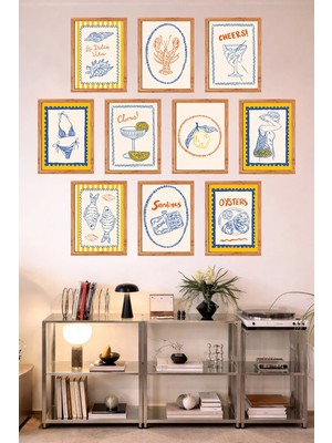 UNT 10'lu Çerçeve Görünümlü Mutfak | Modern | Retro Duvar Posteri Tablo Seti– 15X20 cm Mdf Uv Baskı