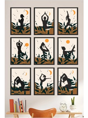 UNT Yoga Temalı Çerçeve Görünümlü Mdf Uv Baskı Tablo Seti 15X20 cm – 9 Parça Modern Duvar Dekoru