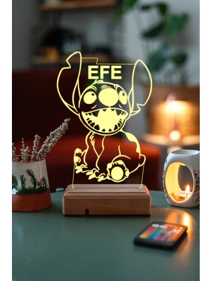 Modiwa Design Stitch 16 Renk Uzaktan Kumandalı 3D Ahşap Gece Lambası Hediyelik