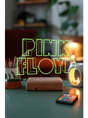 Modiwa Design Pink Floyd 16 Renk Uzaktan Kumandalı 3D Ahşap Gece Lambası Hediyelik