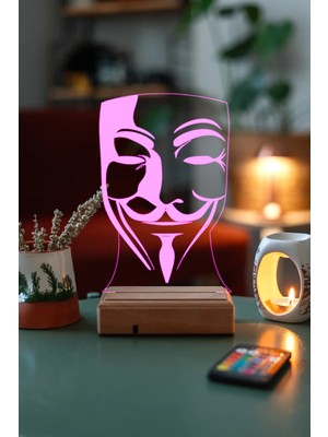 Modiwa Design V For Vendetta 16 Renk Uzaktan Kumandalı 3D Ahşap Gece Lambası Hediyelik