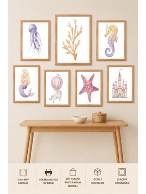 UNT 7'li Çerçeve Görünümlü Pastel | Bebek Odası | Nursery, Minimalist, Vintage Duvar Dekoru