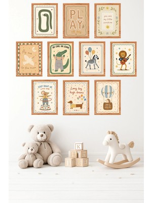 UNT 10'lu Çerçeve Görünümlü Pastel | Bebek Odası | Nursery, Tiger Tablo Seti 15X20 cm Mdf Uv Baskı