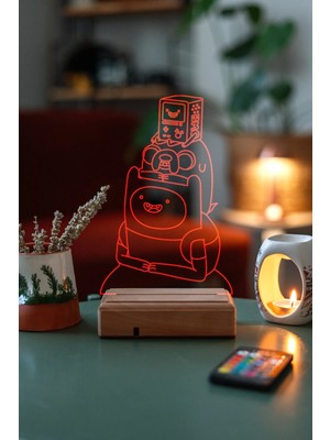 Modiwa Design Adventure Time Jalke-Finn-Bmo 16 Renk Uzaktan Kumandalı 3D Ahşap Gece Lambası Hediyelik