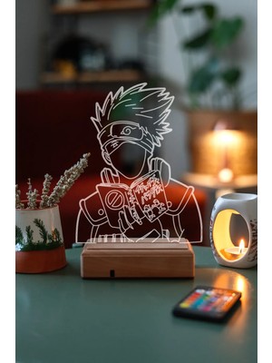 Modiwa Design Naruto Kakashi Hatake 16 Renk Uzaktan Kumandalı 3D Ahşap Gece Lambası Hediyelik