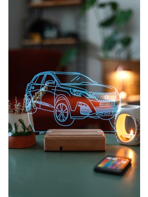 Modiwa Design Peugeot 3008 16 Renk Uzaktan Kumandalı 3D Ahşap Gece Lambası Hediyelik