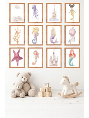 UNT 12'li Çerçeve Görünümlü Bebek ve Çocuk Odası Tablo Seti – 15X20 cm Mdf Uv Baskı