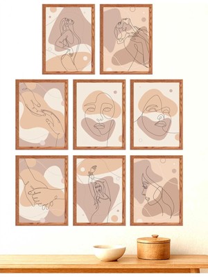 UNT Minimal Line Art Kadın Figürlü Çerçeve Görünümlü Mdf Uv Baskı Tablo Seti (9’lu)