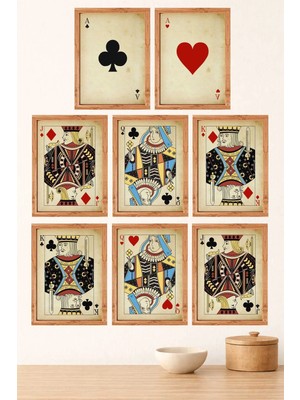 UNT Iskambil Kartları Temalı 8’li Tablo Seti | 15X20 cm | Çerçeve Görünümlü Uv Baskı Mdf Duvar Dekoru