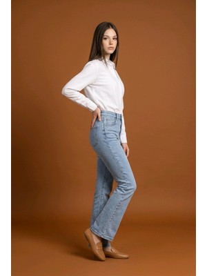Hies Ispanyol Paça Likralı Esnek Kumaş Denim Jean Pantolon Kar Mavi Renk