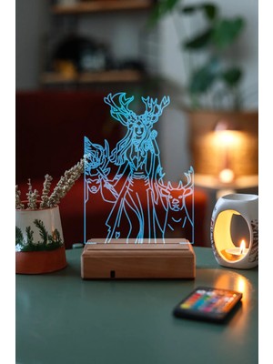 Modiwa Design Artemis 16 Renk Uzaktan Kumandalı 3D Ahşap Gece Lambası Hediyelik